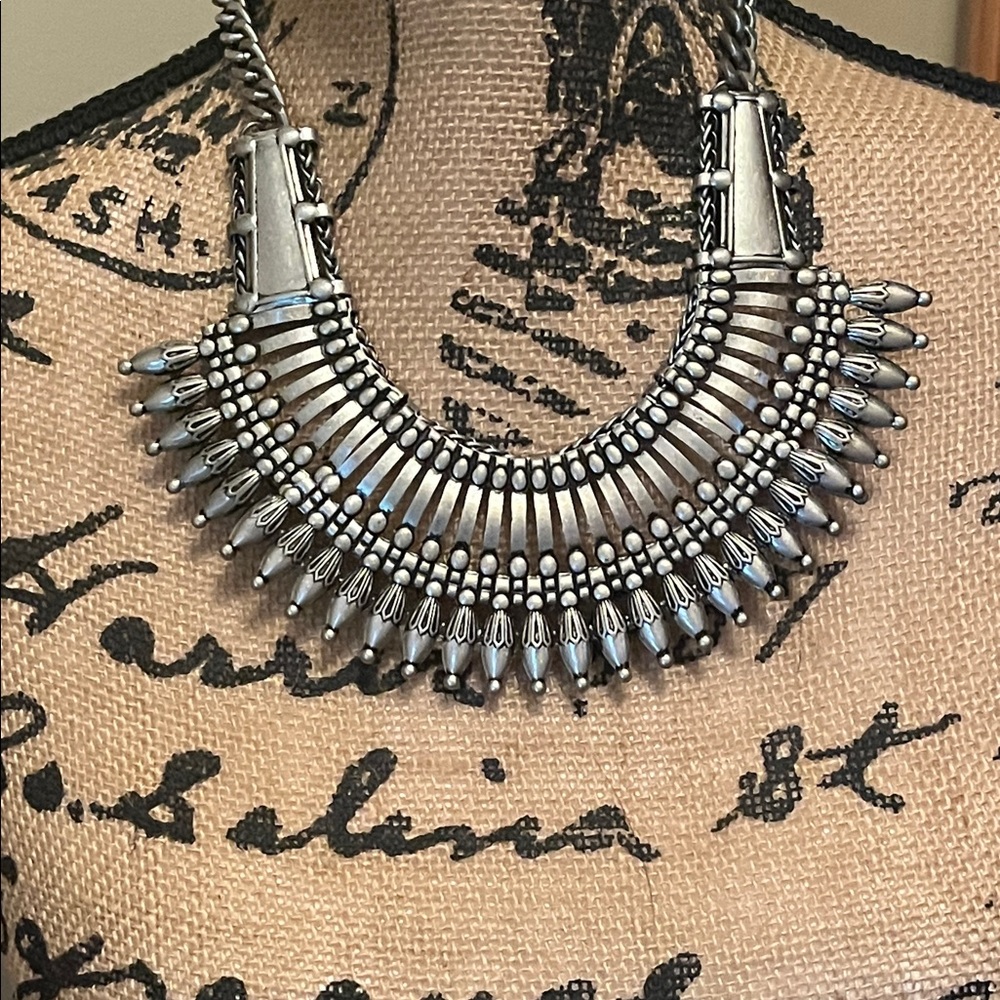 Boho Silver Toned Statement Necklace - image 1
